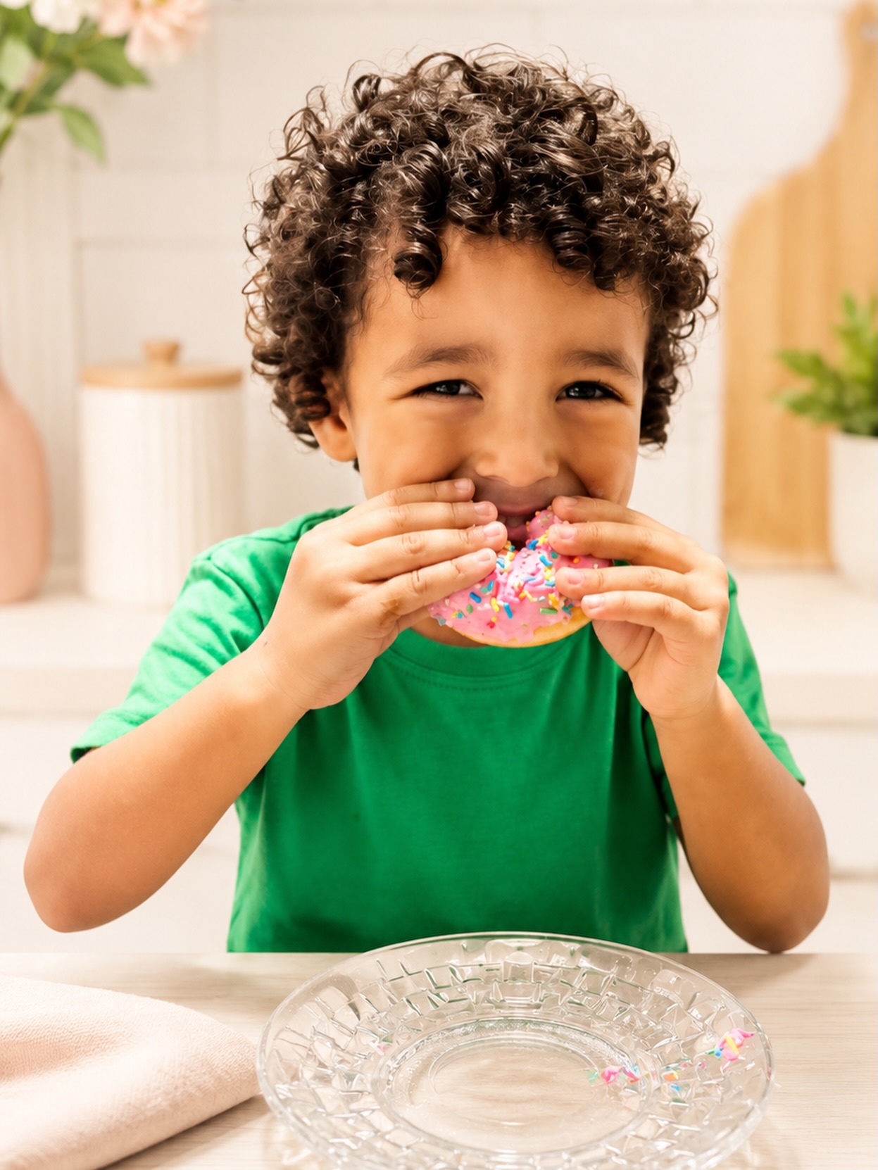 Criança comendo donut